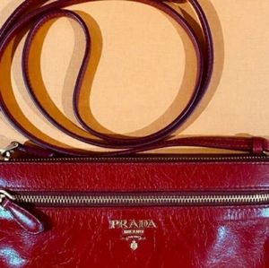 Prada red leather shoulder purse